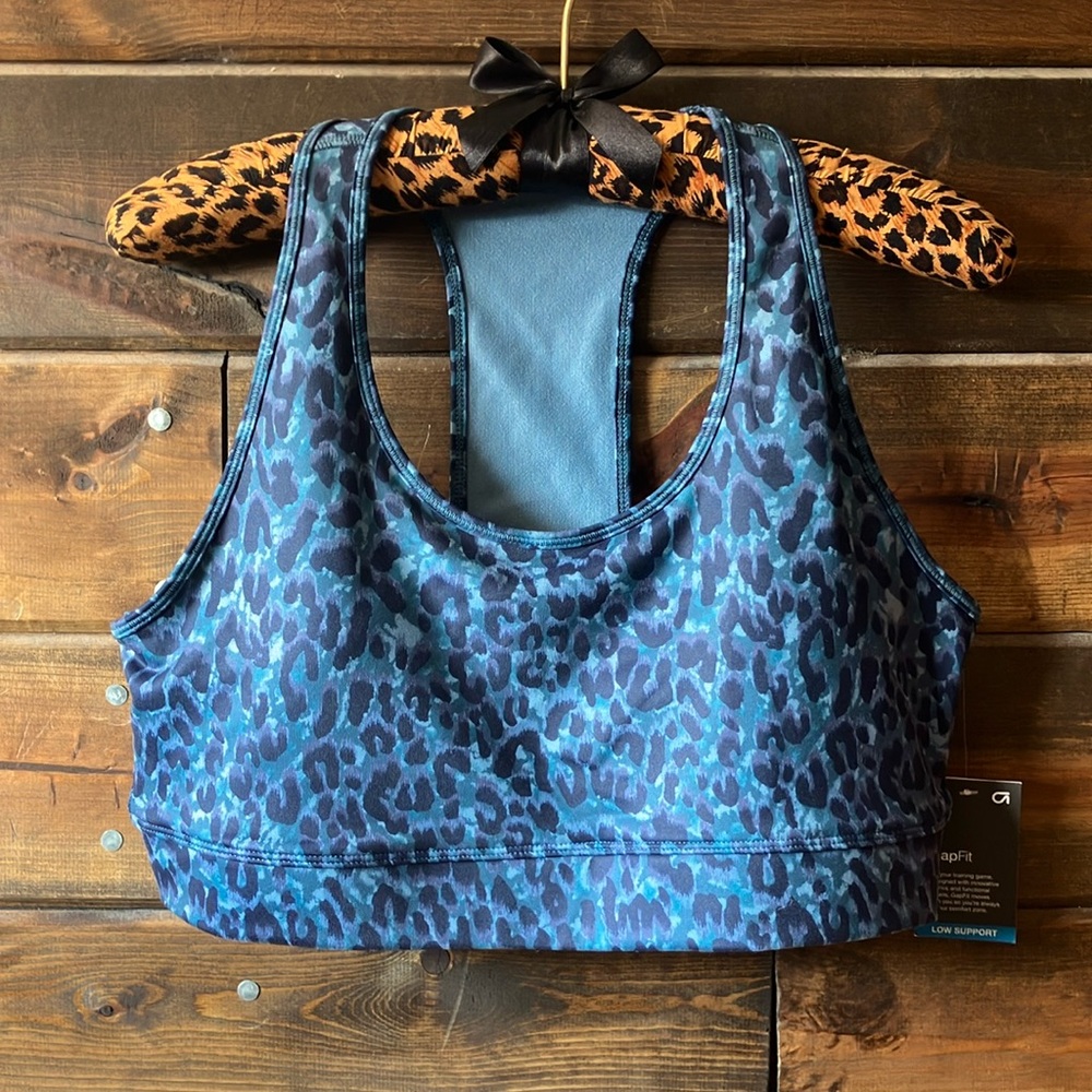 NWT Blue Leopard Print GapFit Sports Bra L